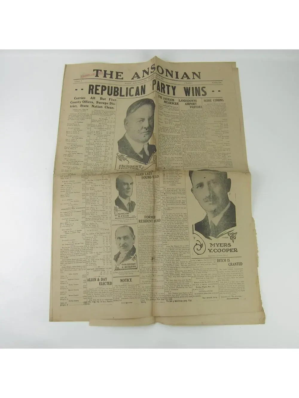 The Ansonian Newspaper Ansonia Darke County Ohio Thursday Nov 1928 Antique RARE
